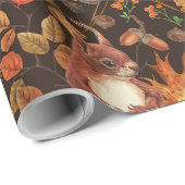 Herfst eekhoorns en flora op donkerbruin cadeaupapier (Rol Hoek)