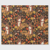 Herfst eekhoorns en flora op donkerbruin cadeaupapier (Vlak)