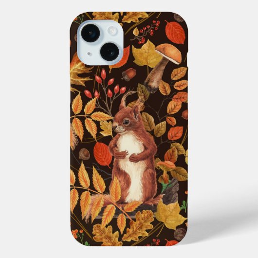 Herfst eekhoorns en flora op donkerbruin Case-Mate iPhone case (Achterkant)