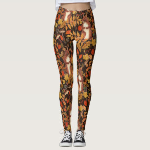 Herfst eekhoorns en flora op donkerbruin leggings