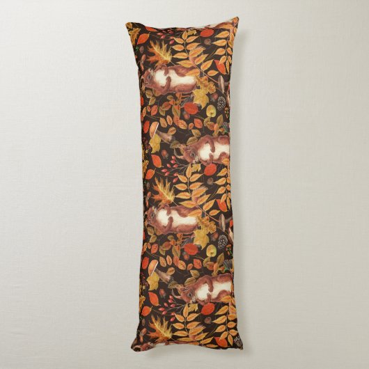 Herfst eekhoorns en flora op donkerbruin lichaamskussen (Achterkant (Verticaal))