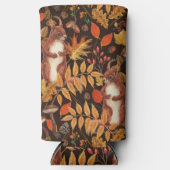 Herfst eekhoorns en flora op donkerbruin seltzer blikjeskoeler (Voorkant)