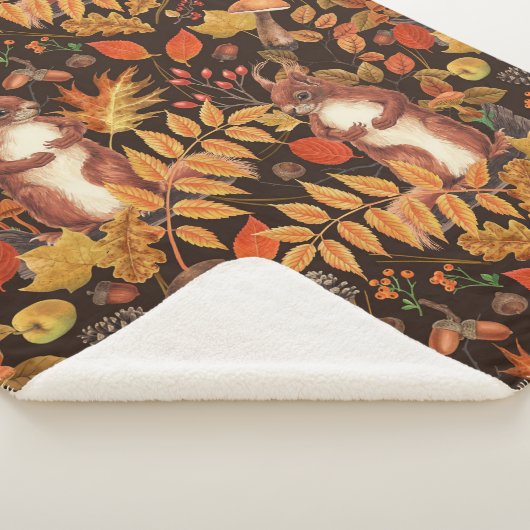 Herfst eekhoorns en flora op donkerbruin sherpa deken (3/4)