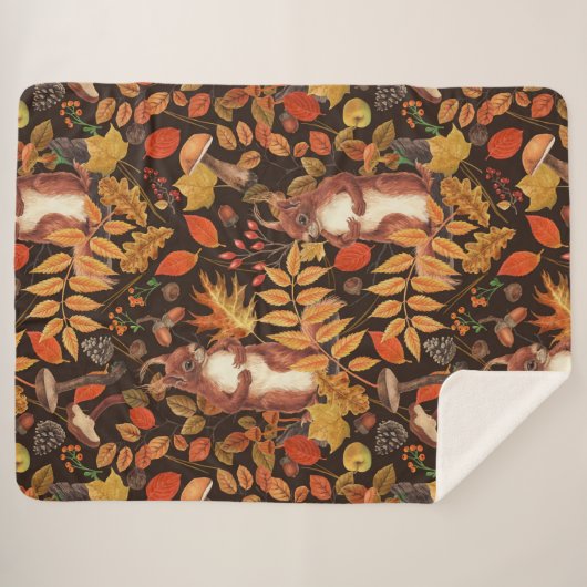 Herfst eekhoorns en flora op donkerbruin sherpa deken (Voorkant (horizontaal))