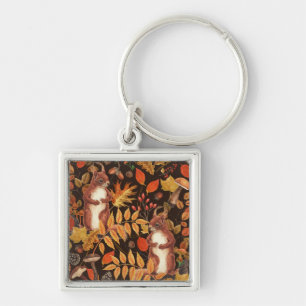 Herfst eekhoorns en flora op donkerbruin sleutelhanger