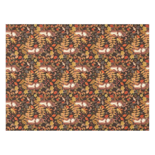 Herfst eekhoorns en flora op donkerbruin tafelkleed (Voorkant (Horizontaal))