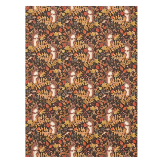 Herfst eekhoorns en flora op donkerbruin tafelkleed (Voorkant)