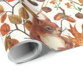Herfst eekhoorns en herfst flora op off white cadeaupapier (Rol Hoek)