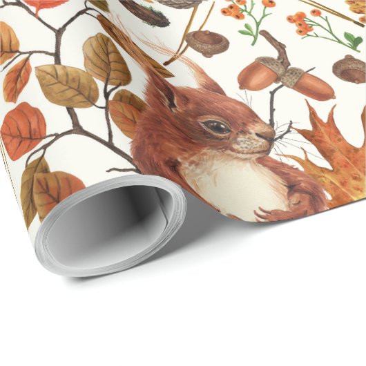 Herfst eekhoorns en herfst flora op off white cadeaupapier (Rol Hoek)