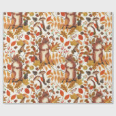 Herfst eekhoorns en herfst flora op off white cadeaupapier (Vlak)