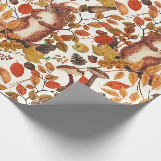 Herfst eekhoorns en herfst flora op off white cadeaupapier (Hoek)
