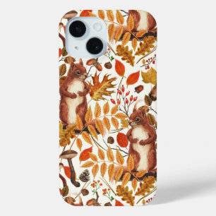 Herfst eekhoorns en herfst flora op off white iPhone 15 case
