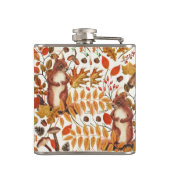 Herfst eekhoorns en herfst flora op off white heupfles (Achterkant)