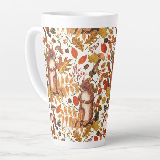 Herfst eekhoorns en herfst flora op off white latte mok (Linkerhoek)