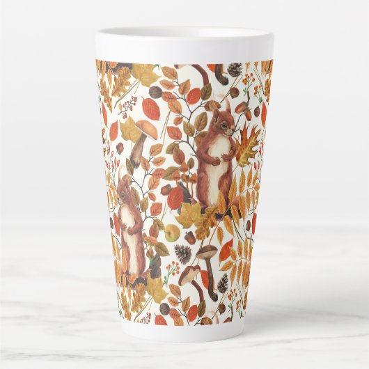 Herfst eekhoorns en herfst flora op off white latte mok (Voorkant)