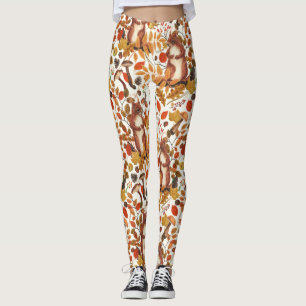 Herfst eekhoorns en herfst flora op off white leggings