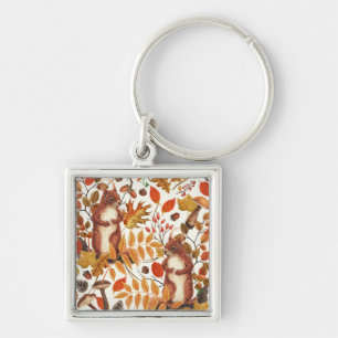 Herfst eekhoorns en herfst flora op off white sleutelhanger