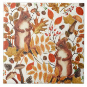 Herfst eekhoorns en herfst flora op off white tegeltje (Voorkant)