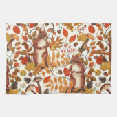 Herfst eekhoorns en herfst flora op off white theedoek (Horizontaal)