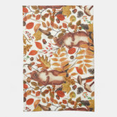 Herfst eekhoorns en herfst flora op off white theedoek (Verticaal)