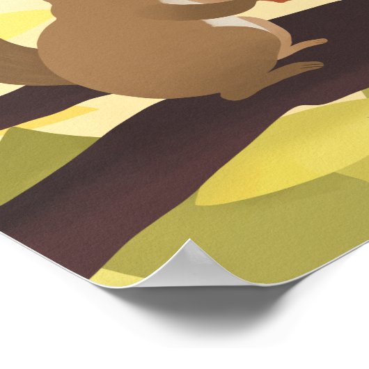 Herfst Eekhoorns en Yellow Tree Art Print (Hoek)