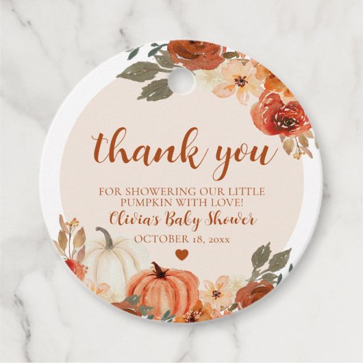 Herfst een beetje pompoen herfst bloemig Baby show Bedankjes Labels (Voorkant)
