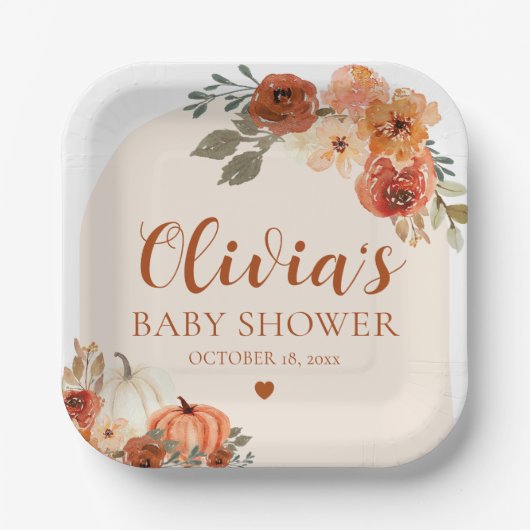 Herfst een beetje pompoen herfst bloemig Baby show Papieren Bordje (Voorkant)
