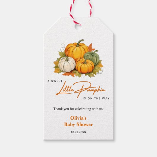 Herfst een klein pompoentje baby shower cadeaulabel (Voorkant)