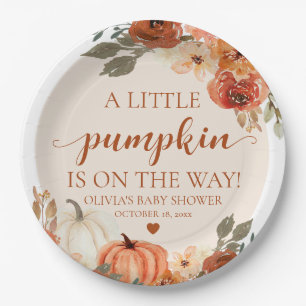 Herfst Een kleine pompoen is op weg Baby shower Papieren Bordje