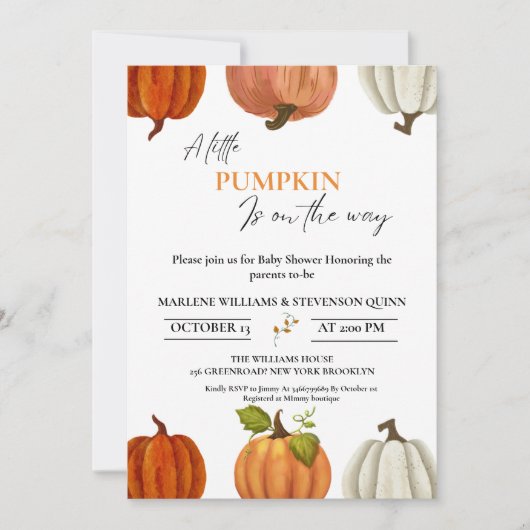 Herfst Een kleine pompoen op de weg baby shower Kaart (Voorkant)