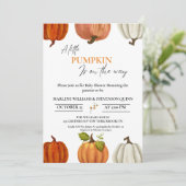 Herfst Een kleine pompoen op de weg baby shower Kaart (Staand voorkant)