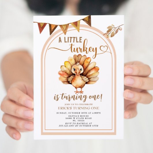 Herfst een kleine Turkije boog draaien een verjaar Kaart