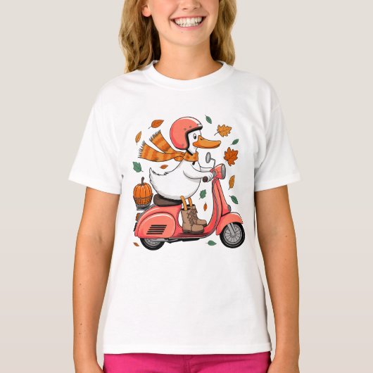 Herfst Eend Vespa Pompoen Scooter Rit Herfstblader T-shirt (Voorkant)