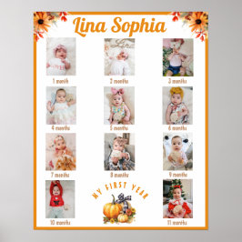 Herfst Eerste Jaar Maandelijkse foto's Verjaardag Poster