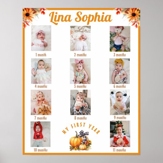 Herfst Eerste Jaar Maandelijkse foto's Verjaardag Poster (Voorkant)
