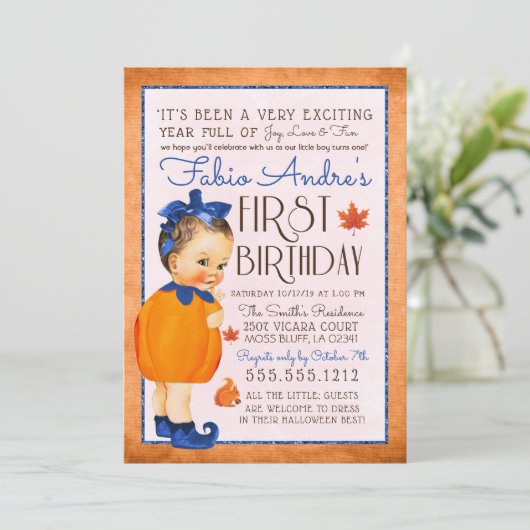  Herfst Eerste Pompoen Verjaardagsjongen Kaart (Staand voorkant)