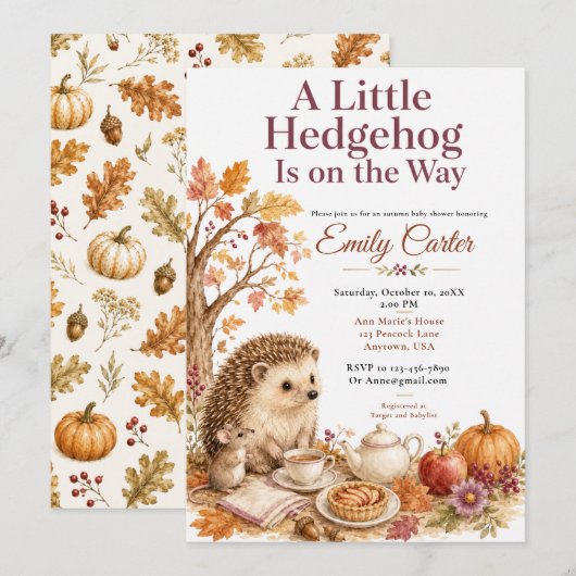 Herfst Egeltje Baby Shower Kaart (Voorkant / Achterkant)