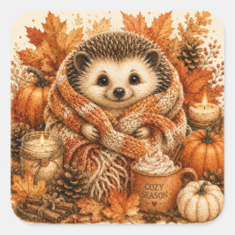Herfst Egeltje Cottagecore Pompoenseizoen Vierkante Sticker