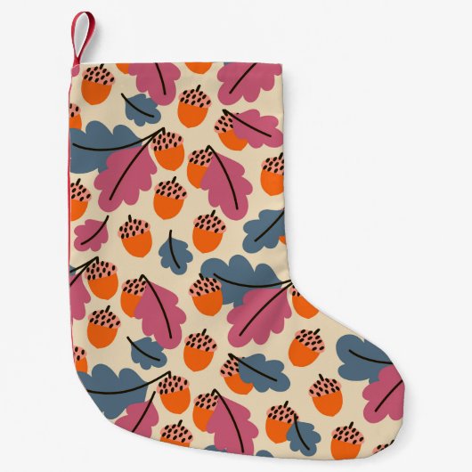 Herfst eik: bladeren en eikels patroon kleine kerstsok (Voorkant)