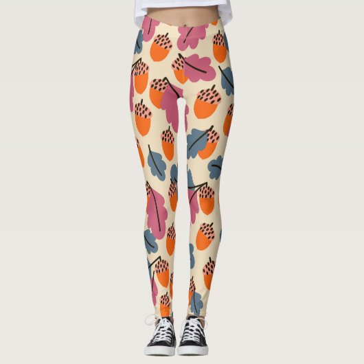 Herfst eik: bladeren en eikels patroon leggings (Voorkant)