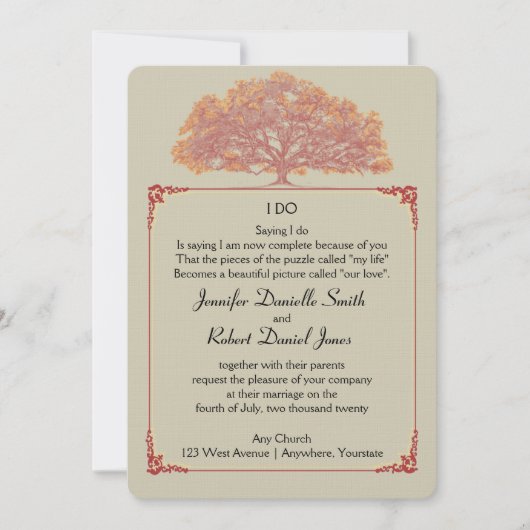 Herfst eik boom bruiloft uitnodiging (Voorkant)