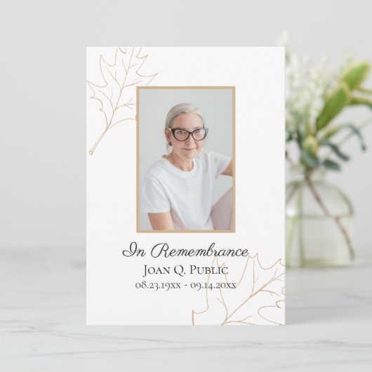 Herfst eik verlaat begrafenisdienst programmakaart (Staand voorkant)