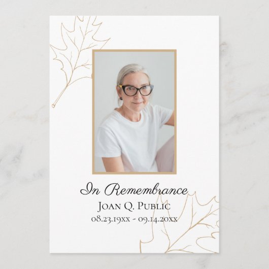 Herfst eik verlaat begrafenisdienst programmakaart (Voorkant)