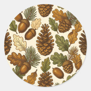 Herfst Eikel Denneappel Eikenblad Patroon Ronde Sticker