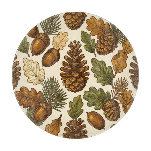 Herfst Eikel Denneappel Eikenblad Patroon Snijplank (Voorkant)