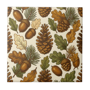 Herfst Eikel Denneappel Eikenblad Patroon Tegeltje