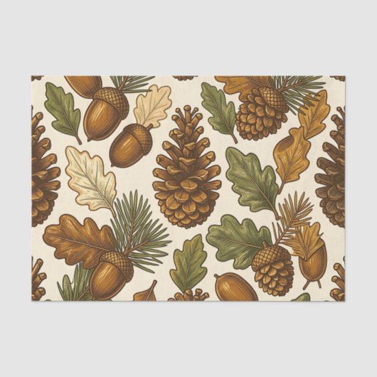 Herfst Eikel Denneappel Eikenblad Patroon Tissuepapier (Voorkant)