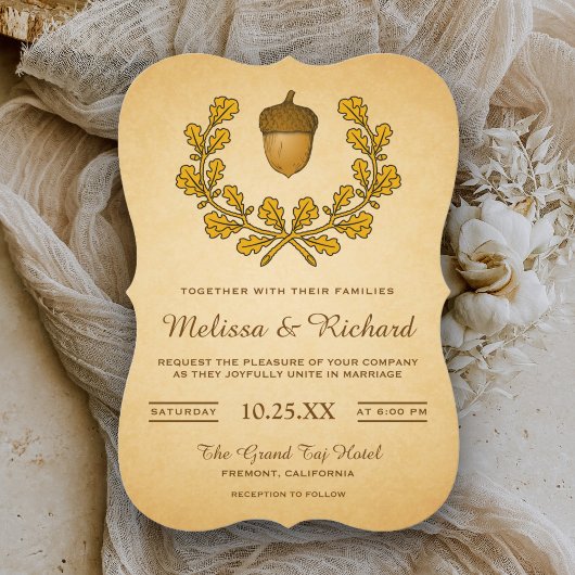 Herfst eikel eikenbladeren krans bruiloft uitnodig kaart
