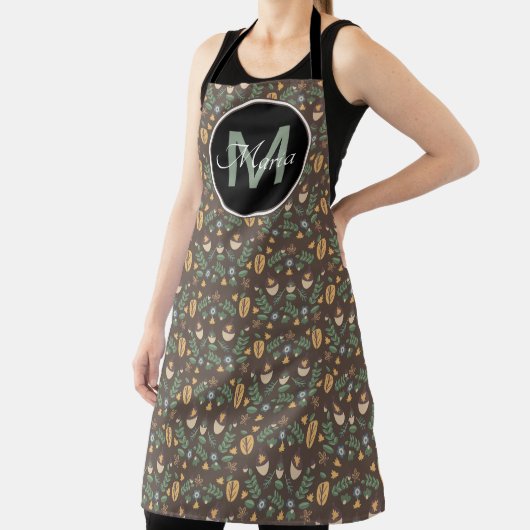 Herfst Eikel en Groene Ditsy Patroon Monogram Schort (Insitu)