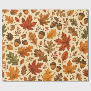 Herfst Eikel & Herfstbladeren Naadloos Patroon Cadeaupapier
